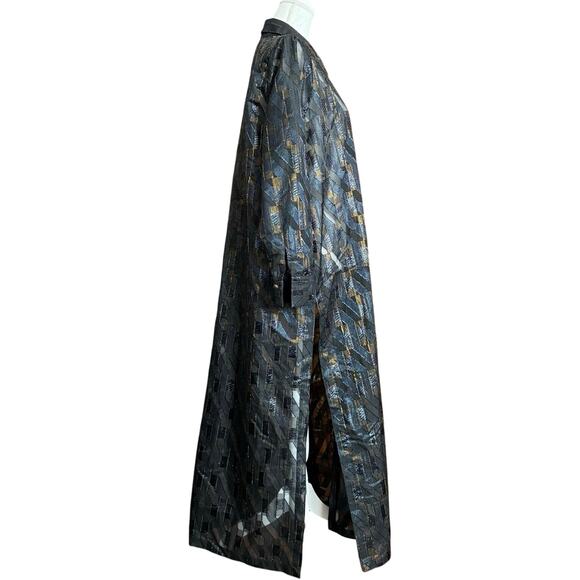 Marina Rinaldi Nero Dettato button down sheer metallic shirt dress maxi tunic L - Picture 3 of 15